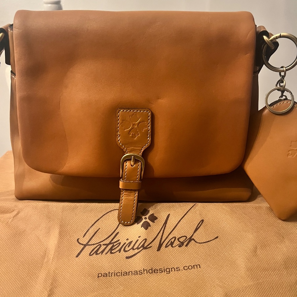 Patricia Nash, Boho Mili Leather Medium Flap Crossbody w Coin Pouch Hazelnut - Picture 2 of 12